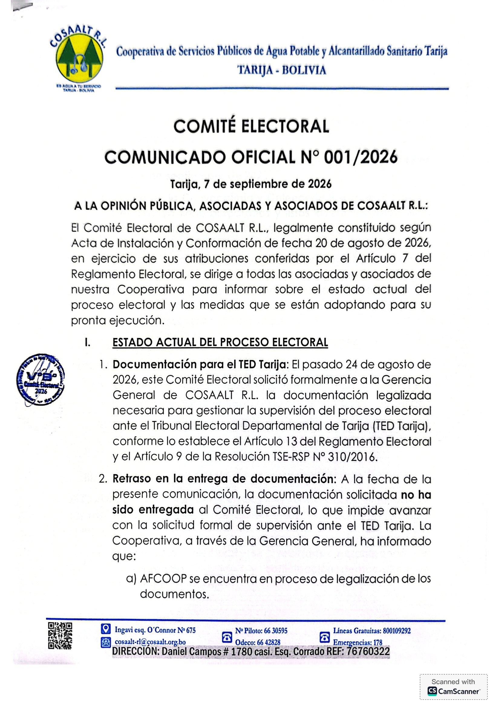 Comunicado Oficial 001-2026